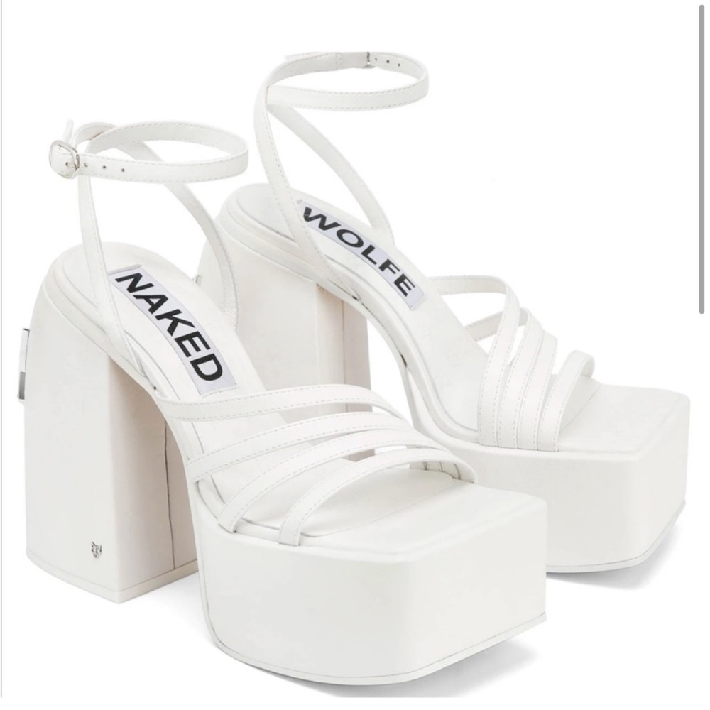 Naked Wolfe Jada White Leather Platform Heels
